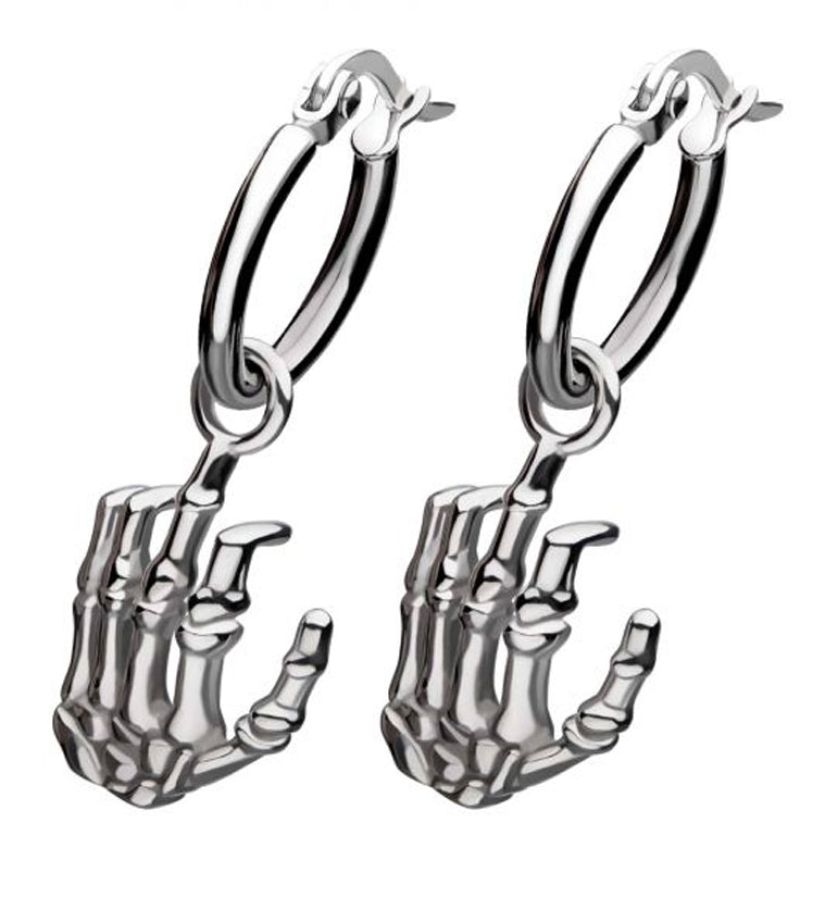 Skeleton Hand Stainless Steel Hoop Earrings