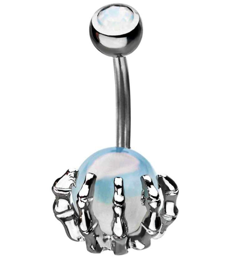 Skeletal Palm Gem Belly Button Ring