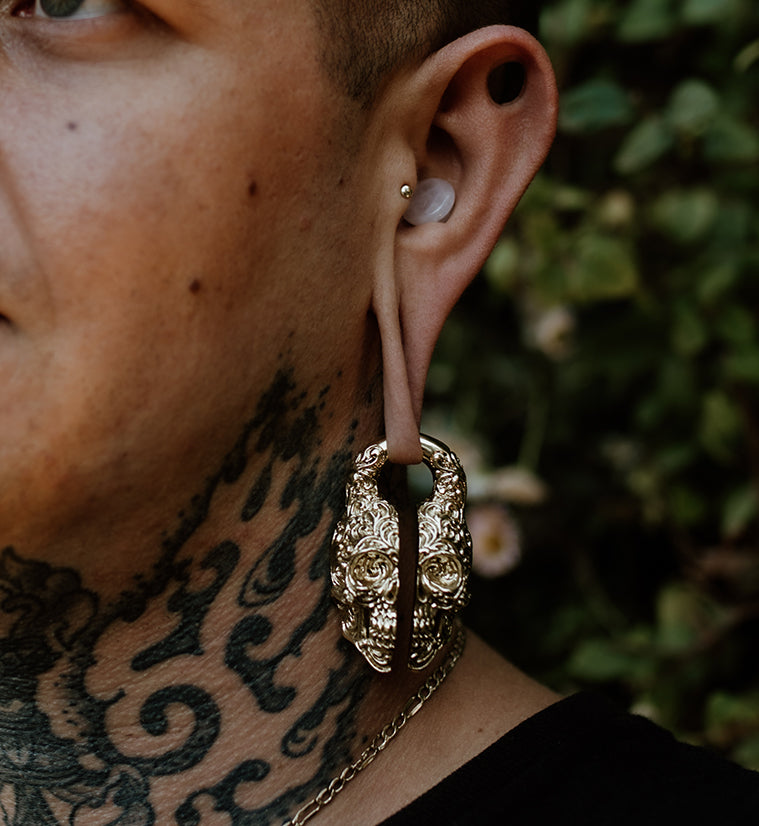 Brass Sugar Skull Ear Weights
