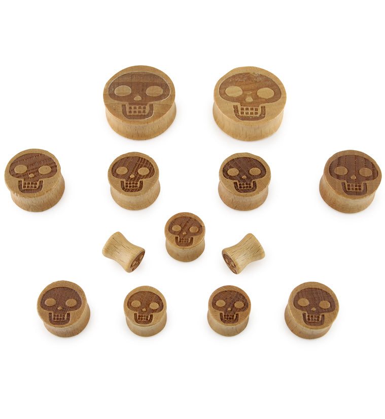 Skull Engraved Wood Plugs