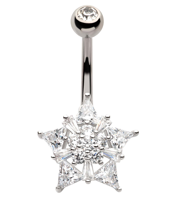 Snow Star CZ Stainless Steel Belly Button Ring