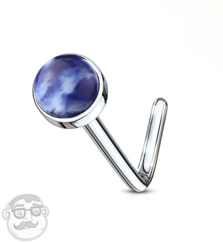 20G Sodalite Stone Top L Shape Nose Stud