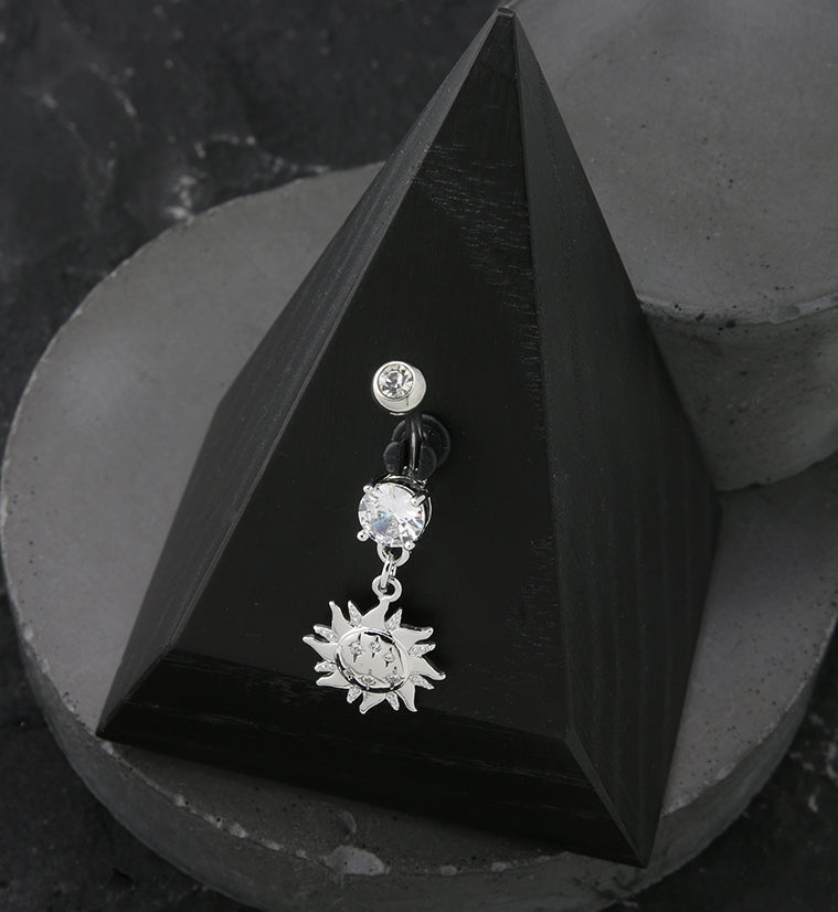 Solar Groove CZ Dangle Stainless Steel Belly Button Ring