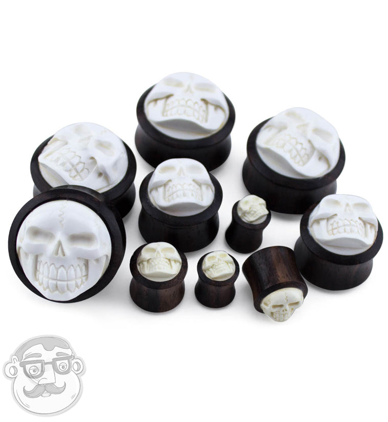 Sono Wood Plugs With Carved Skull Inlay