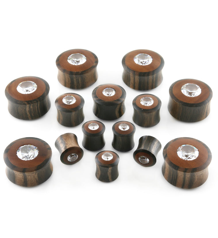 Sono / Saba Wood Plugs With Clear CZ Gem Inlay