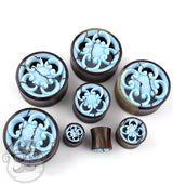 Sono Wood Plugs With Carved Turquoise Floral Inlay