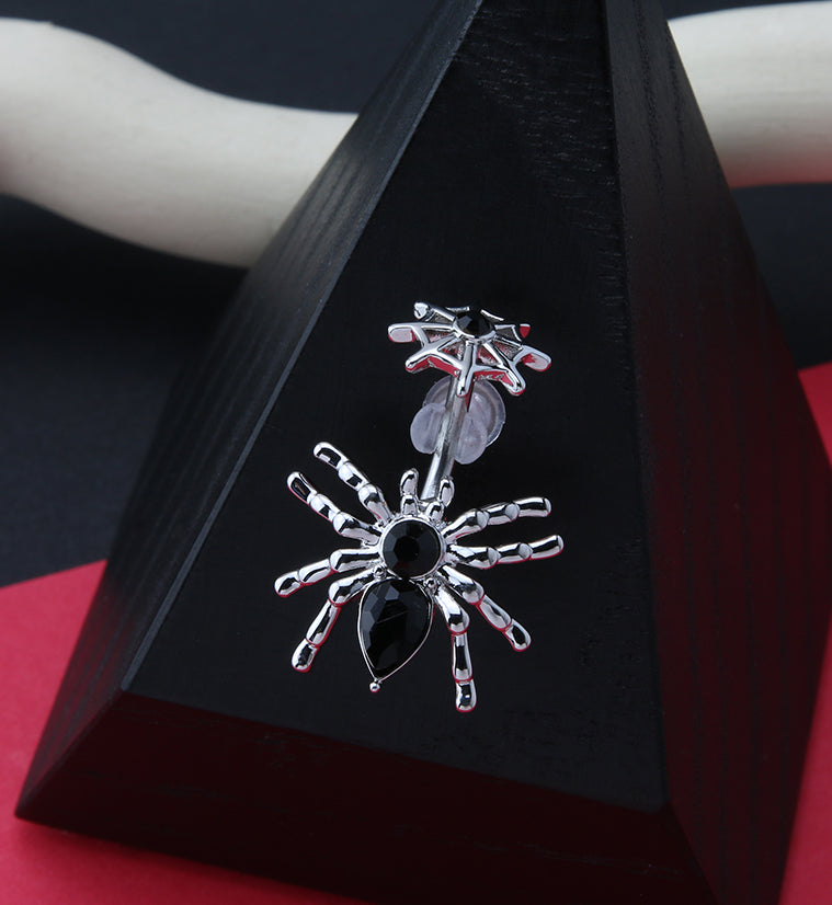 Spider Black CZ Belly Ring