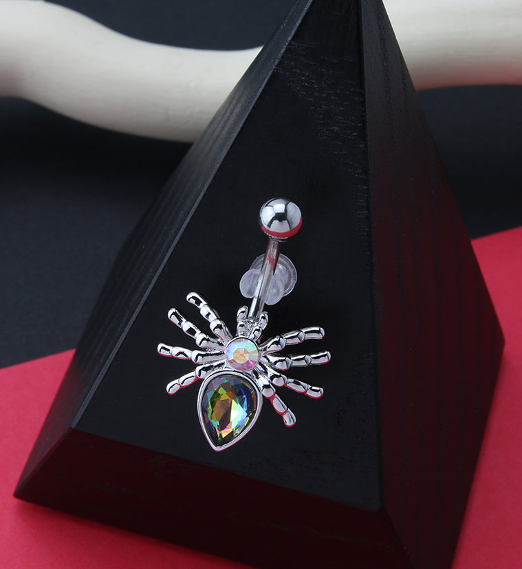 Spider Rainbow Aura CZ Belly Ring