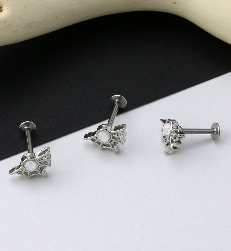 Spider Web White Opalite Flat Back Labret Post
