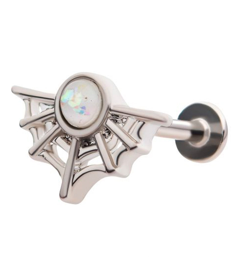 Spider Web White Opalite Flat Back Labret Post