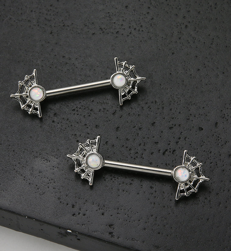 Spider Web White Opalite Nipple Barbell