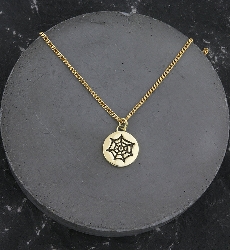 Spiderweb Brass Charm Necklace