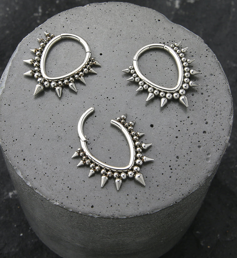 Spike Bead Teardrop Stainless Steel Hinged Segment Ring
