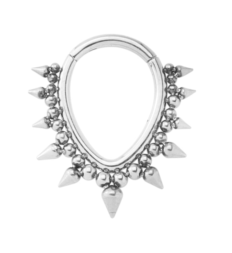 Spike Bead Teardrop Stainless Steel Hinged Segment Ring