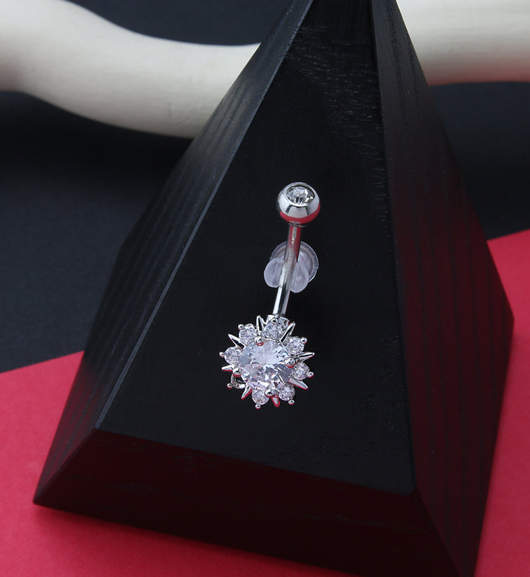 Spiky Flower CZ Belly Ring