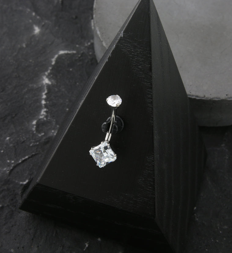 Square Clear CZ Internally Threaded Titanium Belly Button Ring