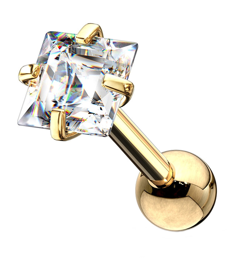 16G Gold PVD Square CZ Top Cartilage Barbell