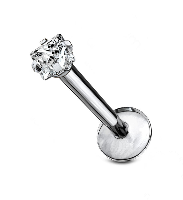 Square CZ Prong Titanium Internally Threaded Labret
