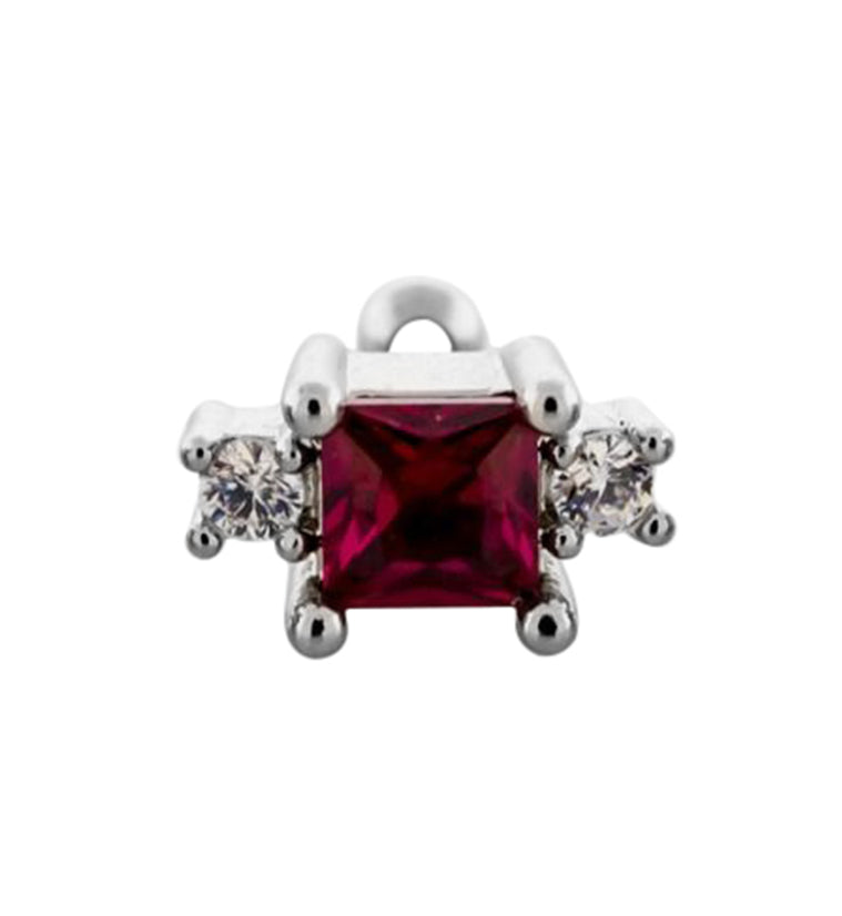 Square Dark Pink CZ Cartilage Barbell