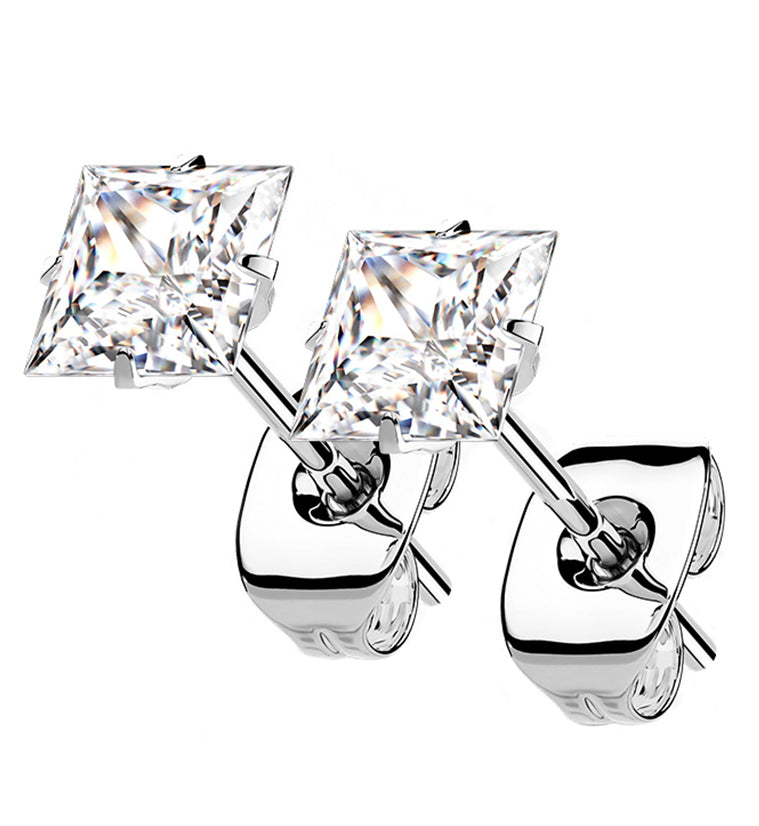 Square Prong CZ Titanium Earrings