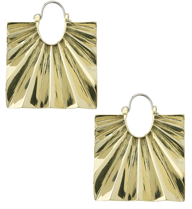 Square Rays Brass Hangers - Earrings
