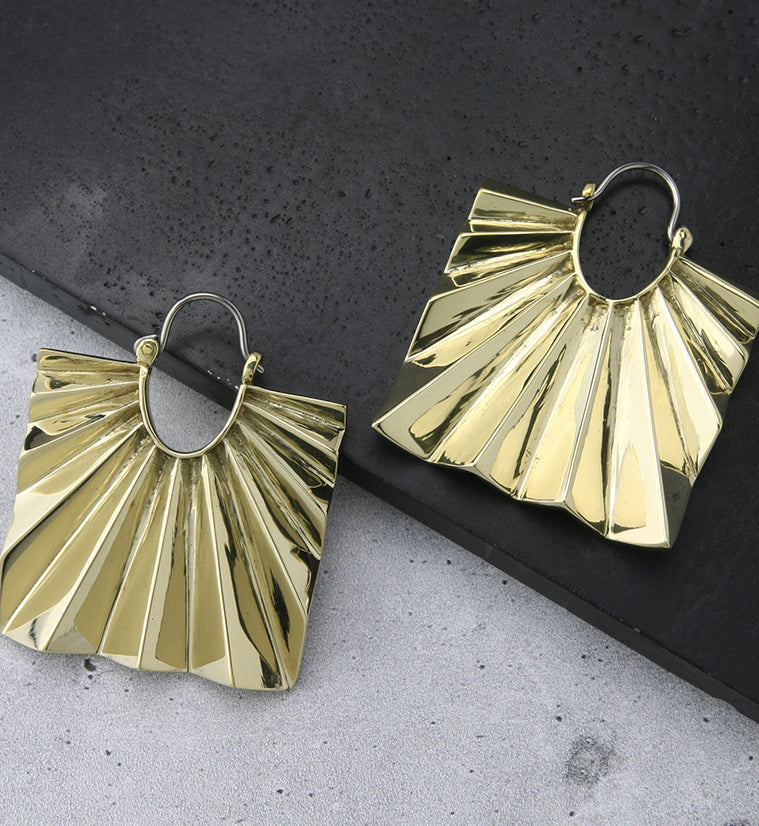 Square Rays Brass Hangers - Earrings