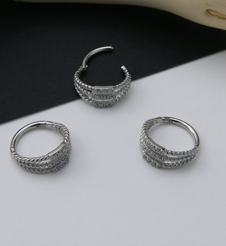 Stacked Twine CZ Hinged Segment Ring
