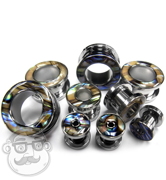 Abablone Shell Rimmed Screw on Tunnels Plugs