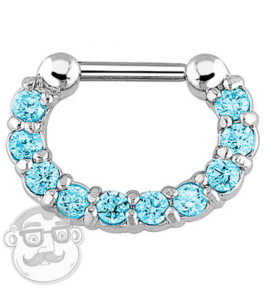 16G Aqua Gem Oval Septum Clicker Ring
