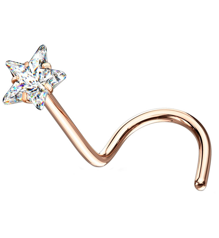 Rose Gold PVD Star CZ Stainless Steel Nose Screw