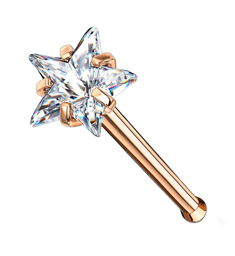 Rose Gold CZ Star Stainless Steel Nosebone