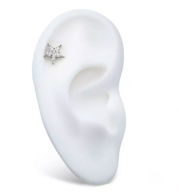 Star Flower Clear CZ Threadless Titanium Top