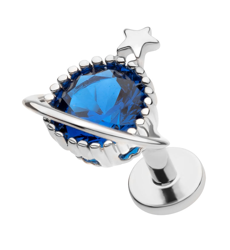 Star Planet Blue CZ Stainless Steel Threadless Labret