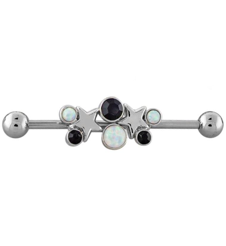 Starlet White Opalite and Black CZ Industrial Barbell