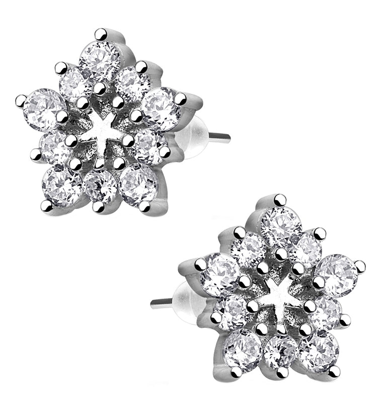Flower CZ Cluster Sterling Silver Earrings