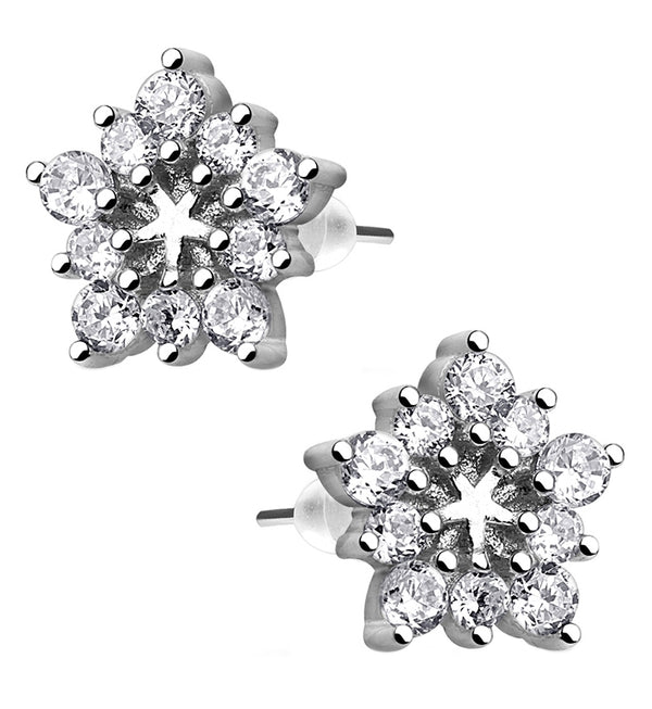 Flower CZ Cluster Sterling Silver Earrings