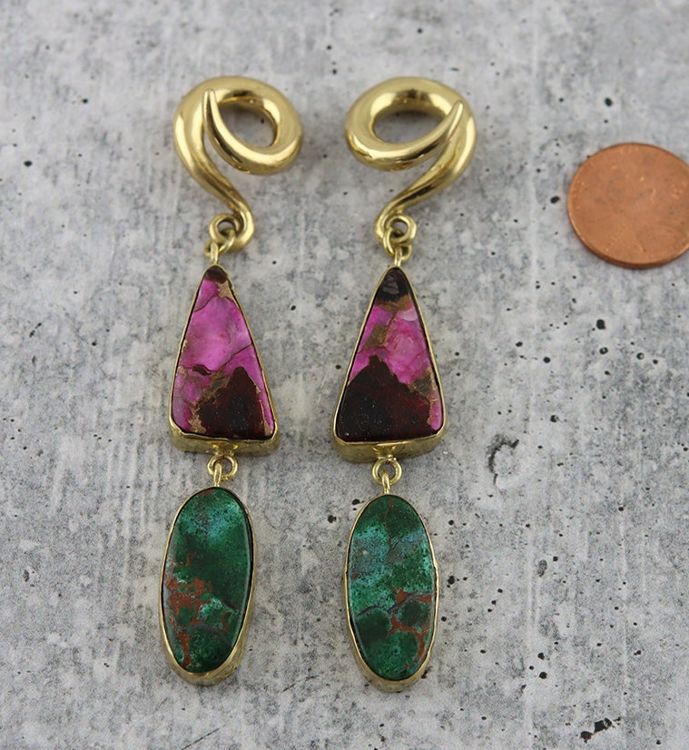 Pink Calcite & Obsidian X Chrysocolla Stone Ear Weights