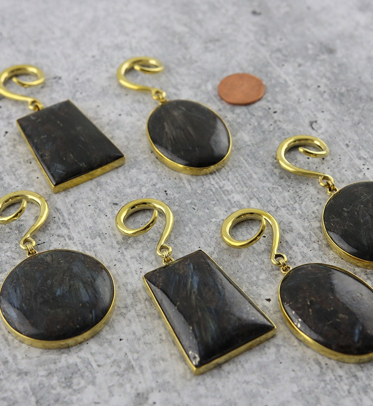 Arfvedsonite Stone Hanging Disk Ear Weights