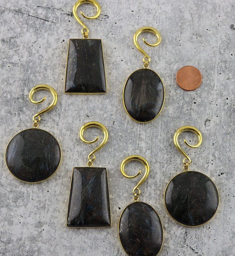 Arfvedsonite Stone Hanging Disk Ear Weights