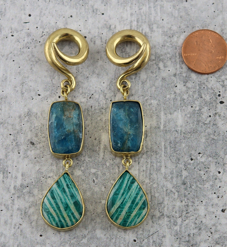 Teardrop Amazonite X Apatite Stone Ear Weights