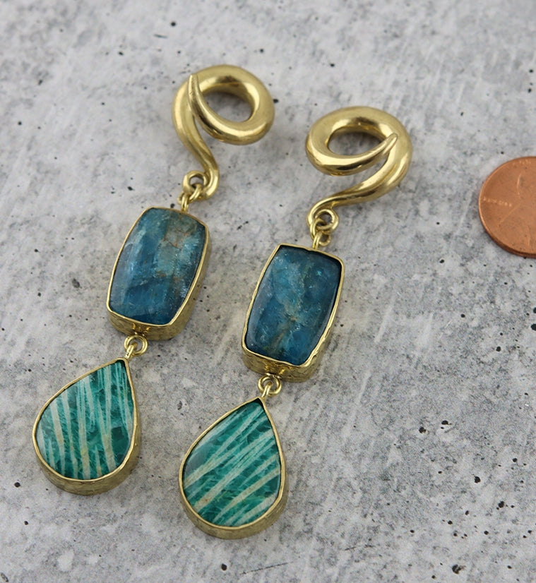 Teardrop Amazonite X Apatite Stone Ear Weights
