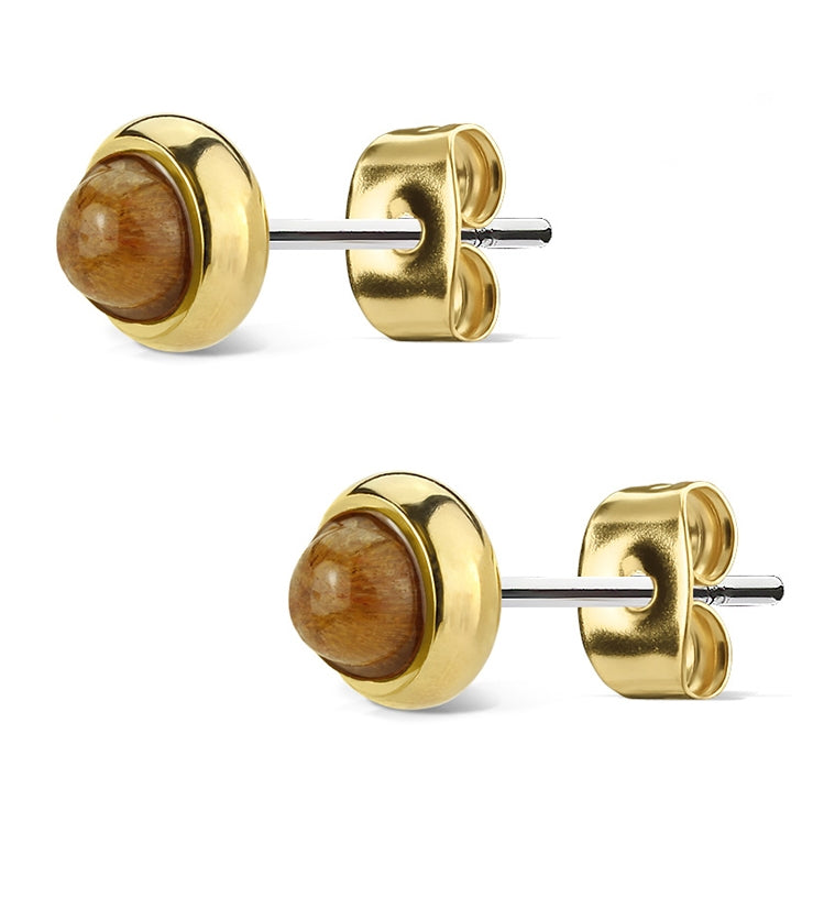 Tigers Eye Stone Gold PVD Earrings
