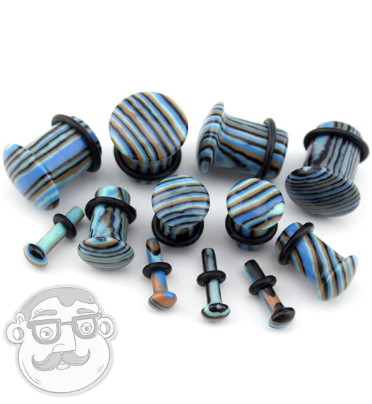 Synthetic Striped Blue Agate Stone Plugs