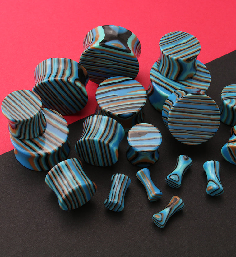 Striped Blue Agate Stone Plugs