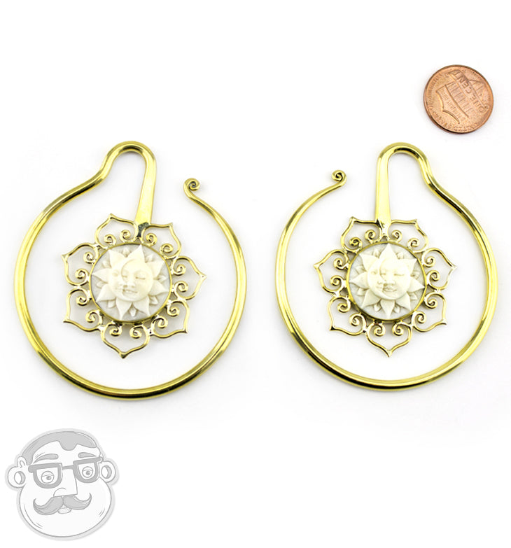 Carved Sun & Moon Brass Earrings
