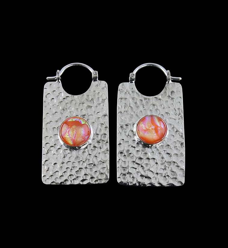 14G Lateral Sunset Dichroic Glass White Brass Hangers / Earrings