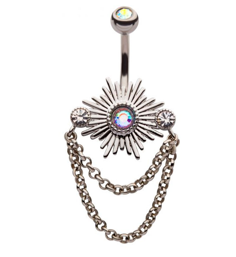 Sunshine Dangle Chain Aura CZ Belly Button Ring