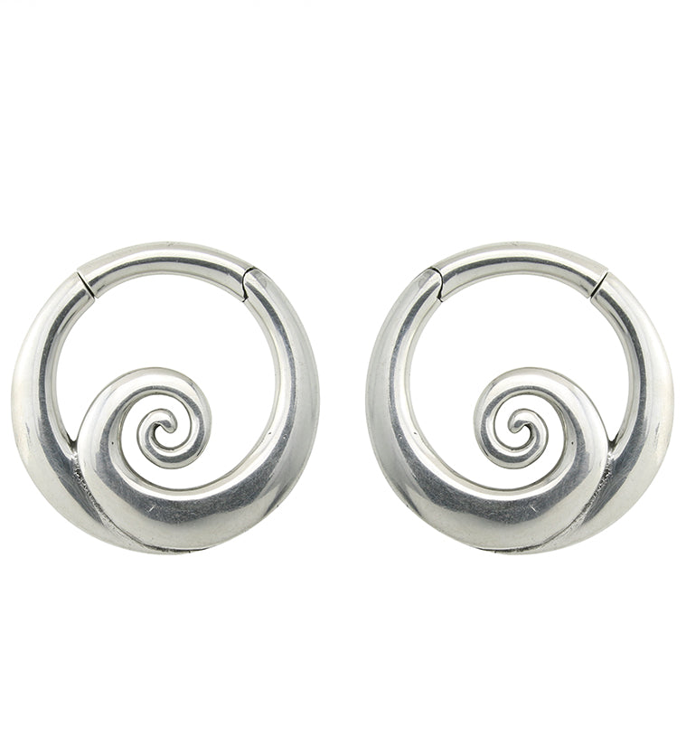 Swirl White Brass Hinged Ear Weights
