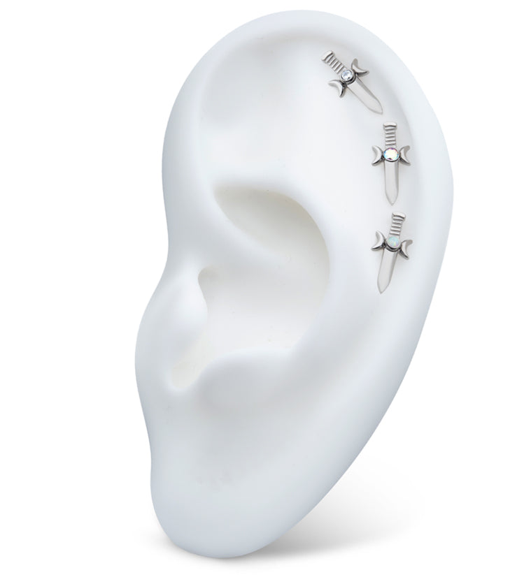 Sword Clear CZ Threadless Titanium Top