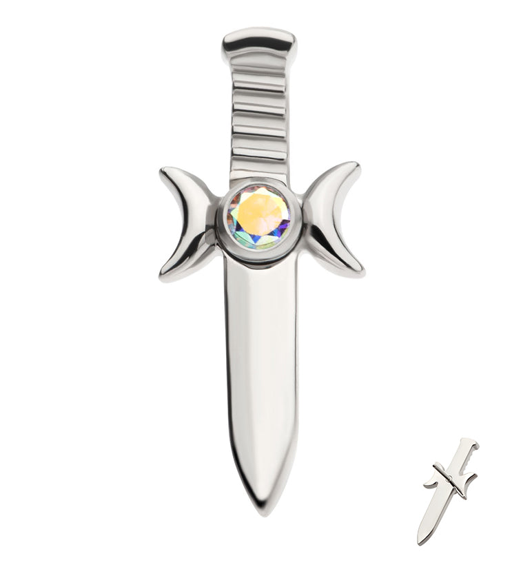 Sword Rainbow Aurora CZ Threadless Titanium Top